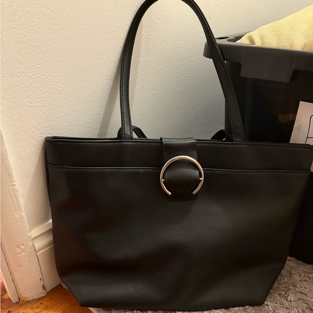 Nine West Black Tote Bag with Silver Accent